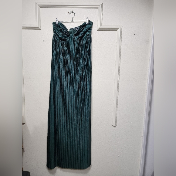 Lulus Whimsical Beauty Emerald Green Satin Plisse Strapless Maxi Dress XXL Party - Picture 6 of 8